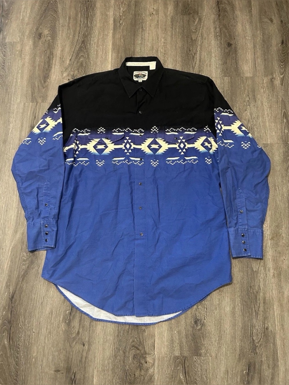 Cumberland Outfitters Shirt Men Sz XL Aztec Navajo Southwestern Black Pearl Snap